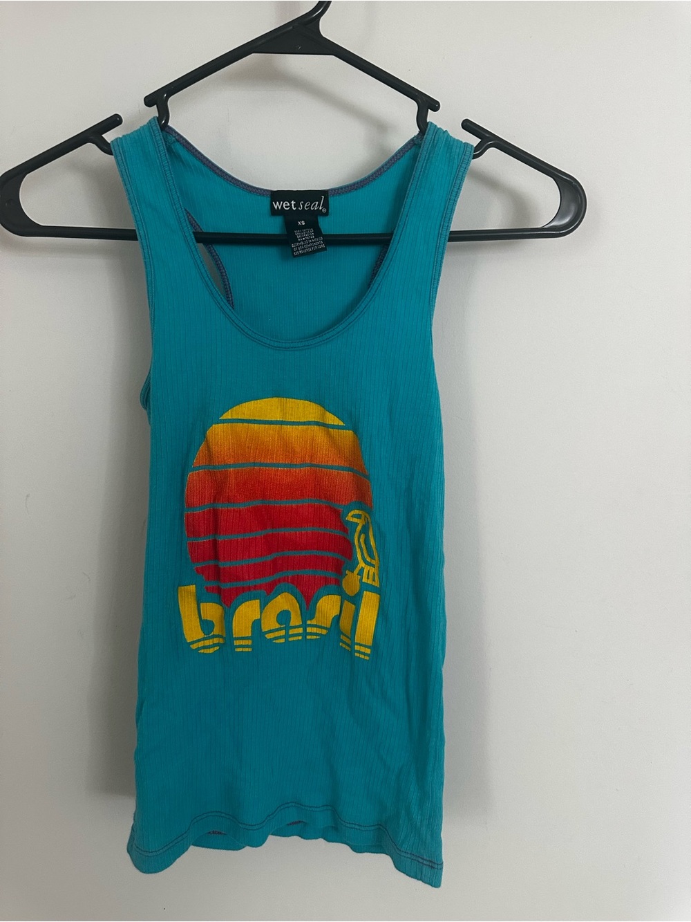 Y2k/vintage Wet Seal Teal Tank Top with Sunset Brazil Graphic-xs
